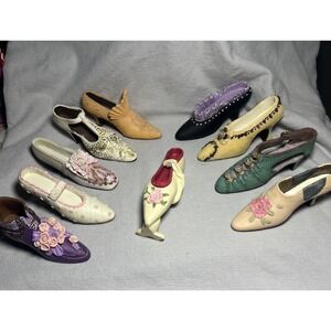 Set of 10 Vintage Miniature Collectible Ladies Shoes Hard Rasin and more
